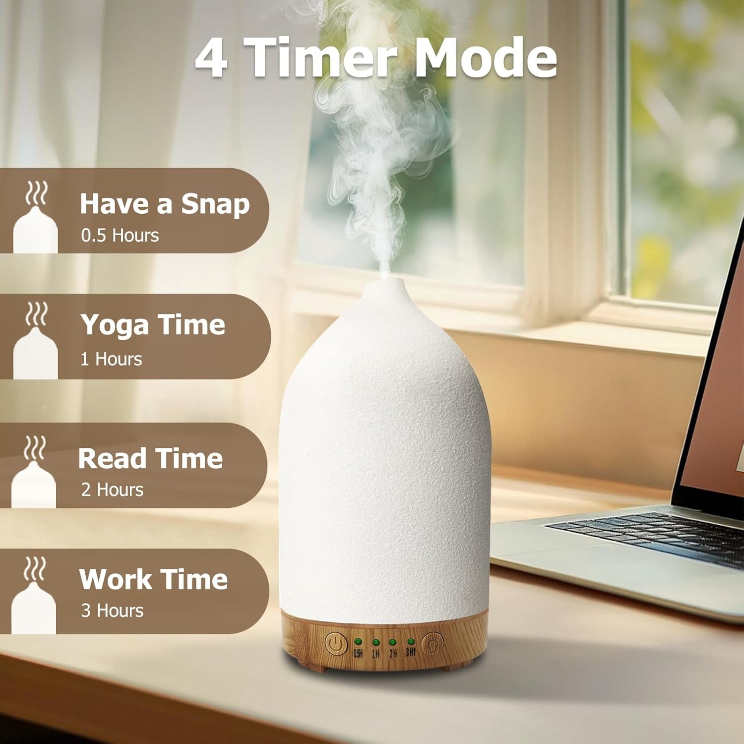 Essential Oil Diffuser Humidifiers, Aromatherapy Diffusers, Ceramic Essential Oil Diffuser, 7 Color LED Lights Auto Shut-Off, 4 Timer Mode for Office and Room 100ML White - The Wellness Shop London