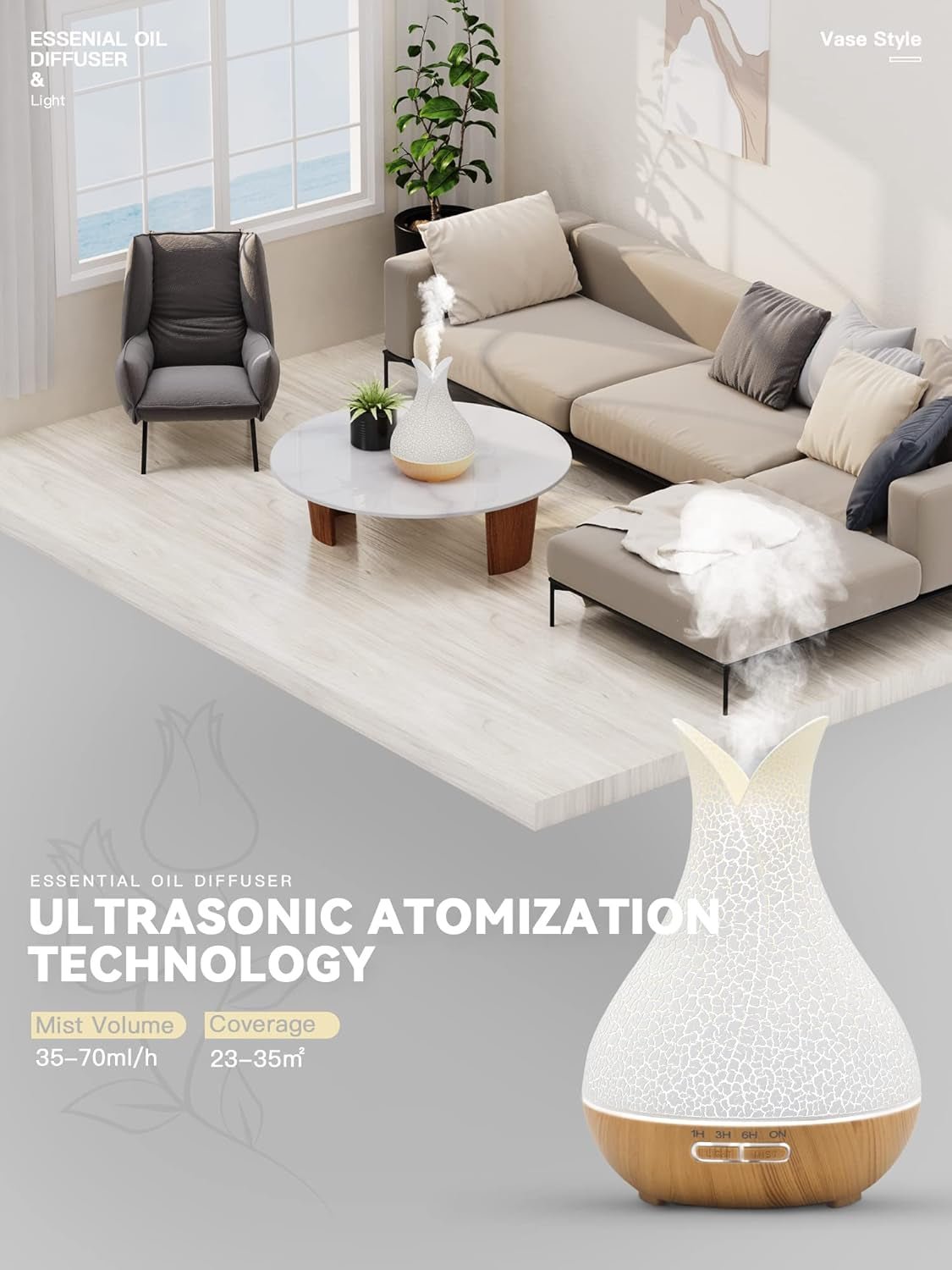 500ML Essential Oil Diffuser with 10 Essential Oils Gift Set, Aromatherapy Diffuser Humidifier with 2 Mist Mode 4 Timers＆ 7 Ambient Light Waterless Auto off for Large Room Home Office - The Wellness Shop London
