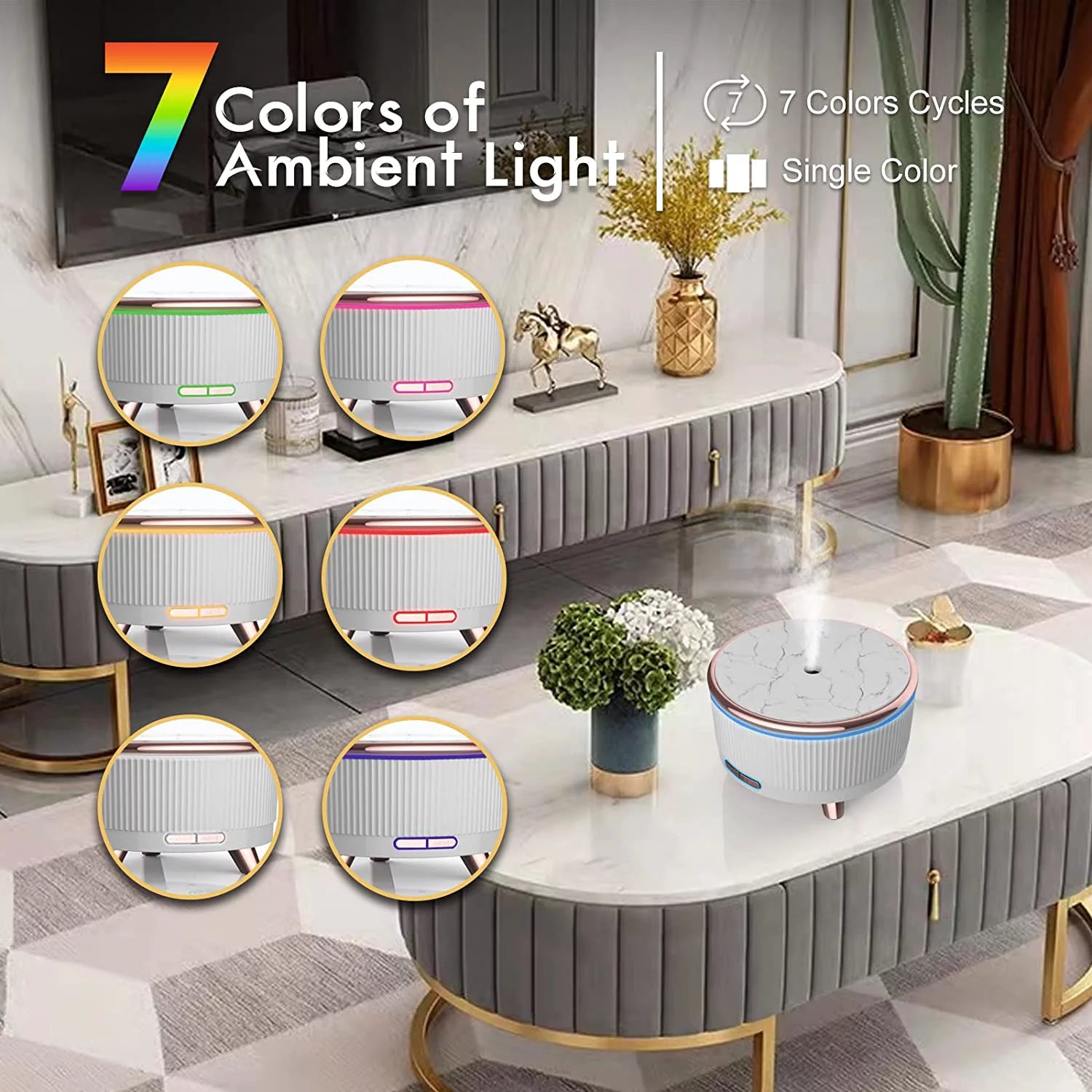 Diffusers for Essential Oils Large Room Humidifier, 500Ml Aromatherapy Diffuser Cool Mist Humidifier with Remote Control,7 Colors Lights & 3 Mist Mode Waterless Auto off for Women Office Home White - The Wellness Shop London