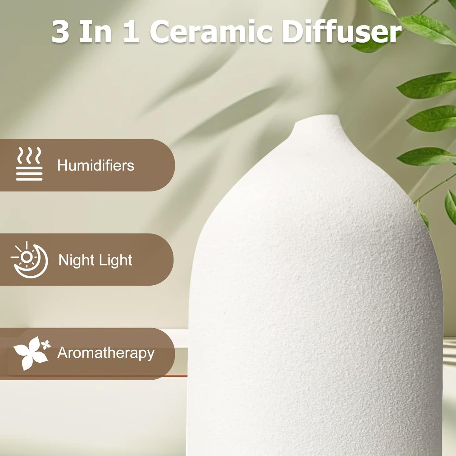 Essential Oil Diffuser Humidifiers, Aromatherapy Diffusers, Ceramic Essential Oil Diffuser, 7 Color LED Lights Auto Shut-Off, 4 Timer Mode for Office and Room 100ML White - The Wellness Shop London