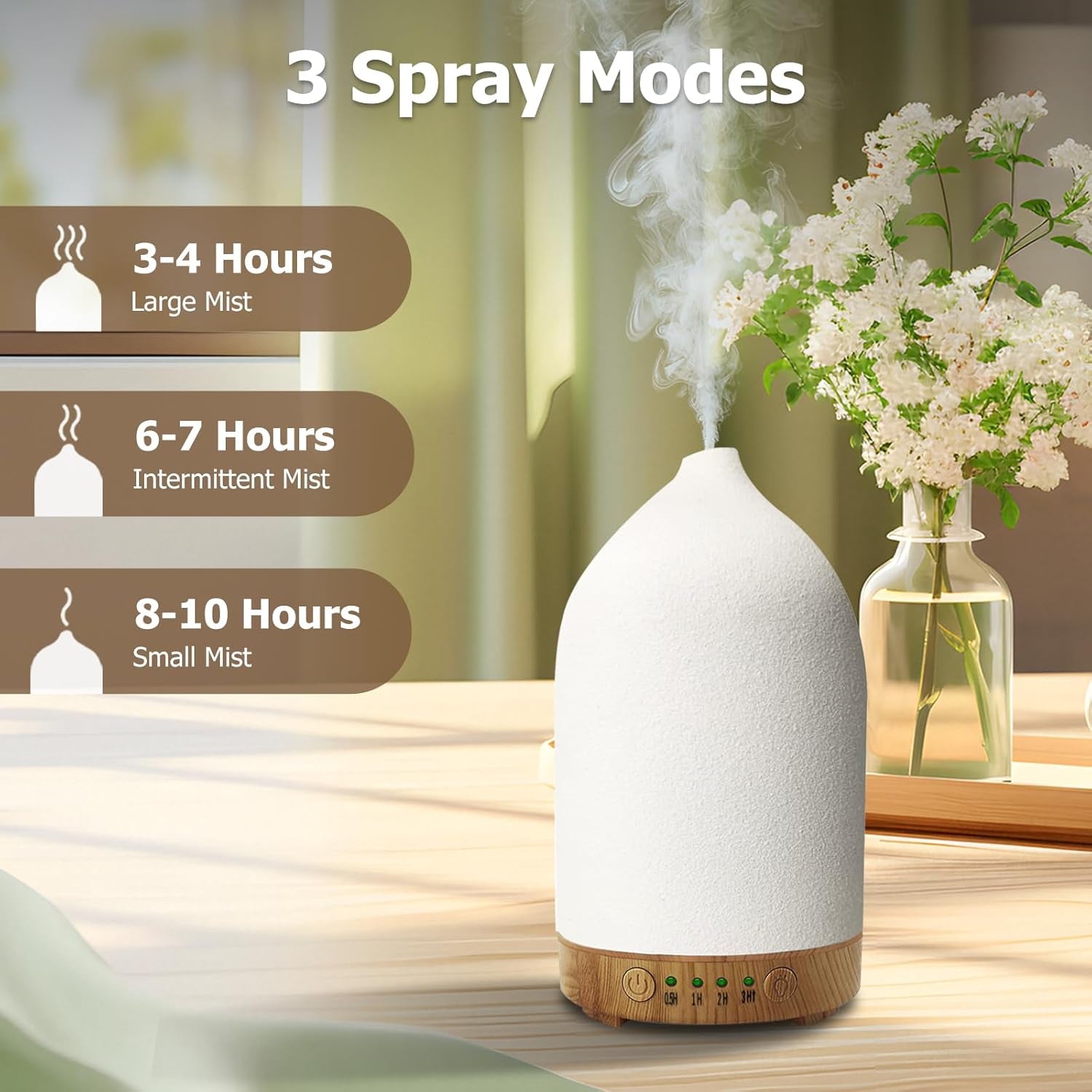 Essential Oil Diffuser Humidifiers, Aromatherapy Diffusers, Ceramic Essential Oil Diffuser, 7 Color LED Lights Auto Shut-Off, 4 Timer Mode for Office and Room 100ML White - The Wellness Shop London