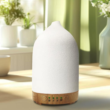 Essential Oil Diffuser Humidifiers, Aromatherapy Diffusers, Ceramic Essential Oil Diffuser, 7 Color LED Lights Auto Shut-Off, 4 Timer Mode for Office and Room 100ML White - The Wellness Shop London
