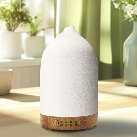 Essential Oil Diffuser Humidifiers, Aromatherapy Diffusers, Ceramic Essential Oil Diffuser, 7 Color LED Lights Auto Shut-Off, 4 Timer Mode for Office and Room 100ML White - The Wellness Shop London