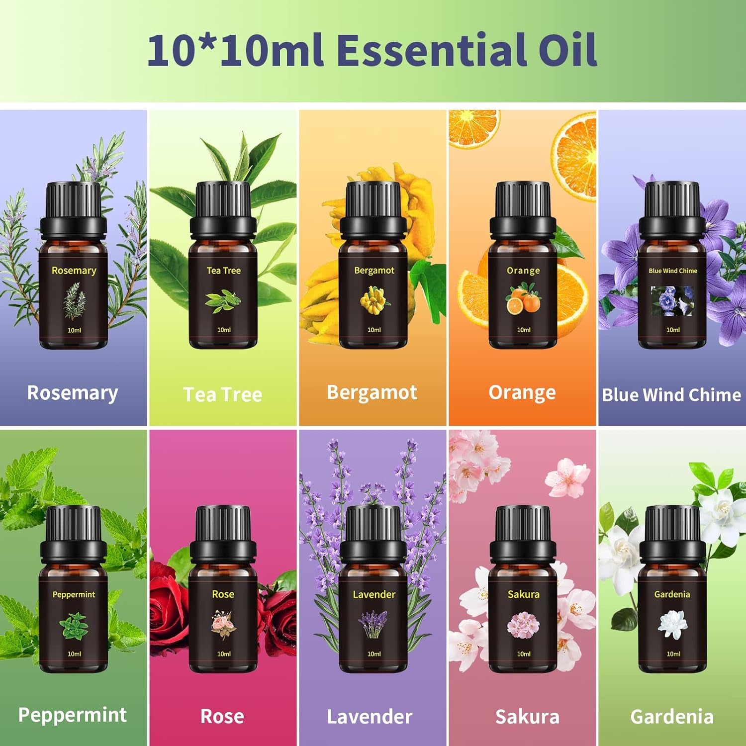 500ML Essential Oil Diffuser with 10 Essential Oils Gift Set, Aromatherapy Diffuser Humidifier with 2 Mist Mode 4 Timers＆ 7 Ambient Light Waterless Auto off for Large Room Home Office - The Wellness Shop London