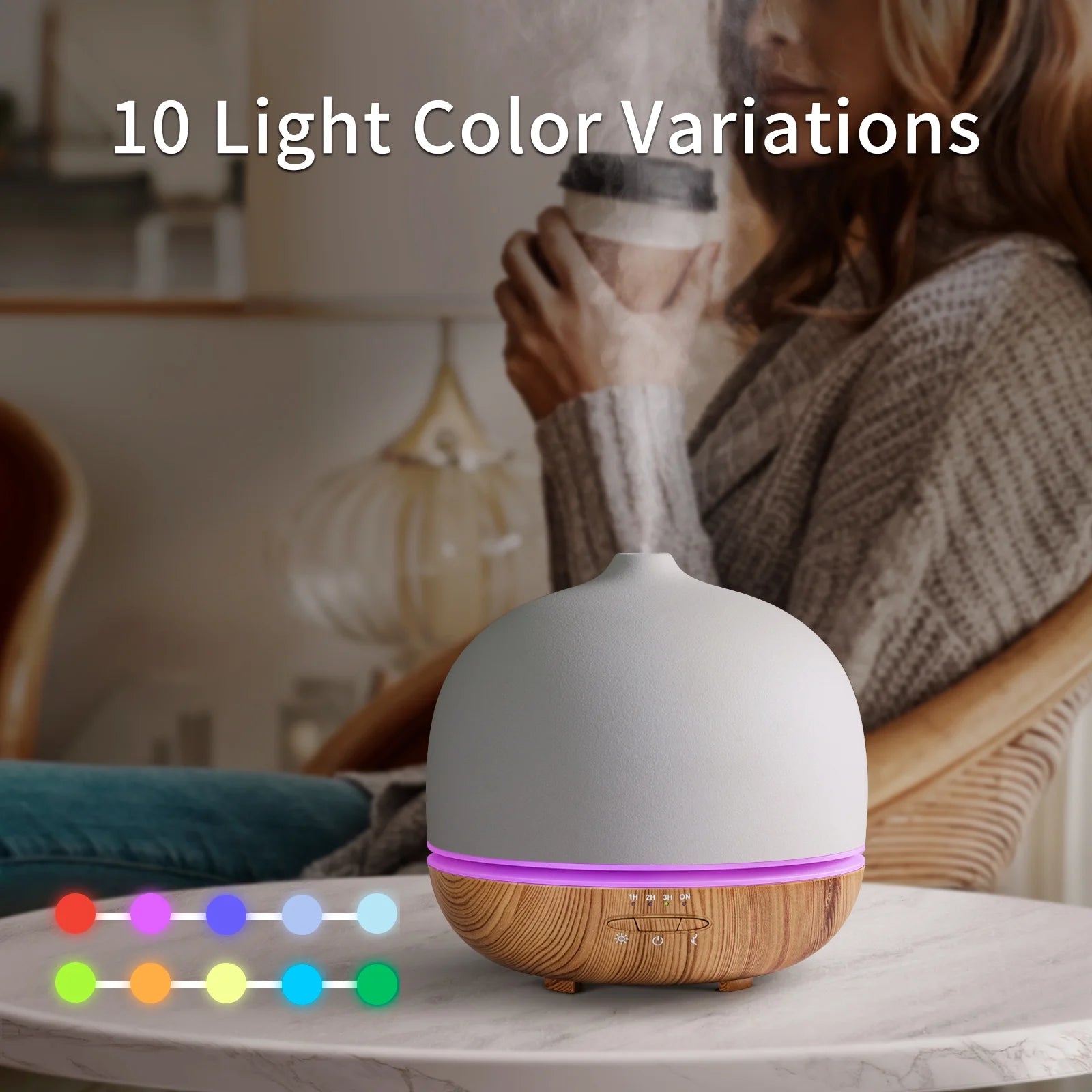 500ml Ceramic Essential Oil Diffuser – Cool Mist & LED Lights - The Wellness Shop London